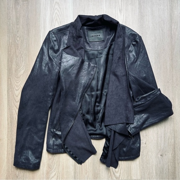 Blank NYC Black Faux Leather Jacket | Lightweight Open Front | Size L - Picture 1 of 8
